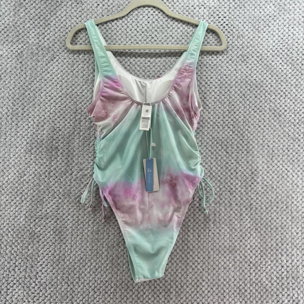 CupShe Swimsuit One Piece Womens L Tie Dye Purple Turquoise Rushed Side Tie New - Picture 3 of 10